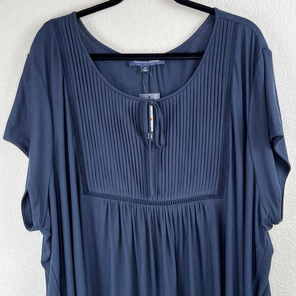 Tommy Hilfiger Navy Blue Short Sleeve Pleated Babydoll Peasant Top Plus 3X NWT - Picture 5 of 12